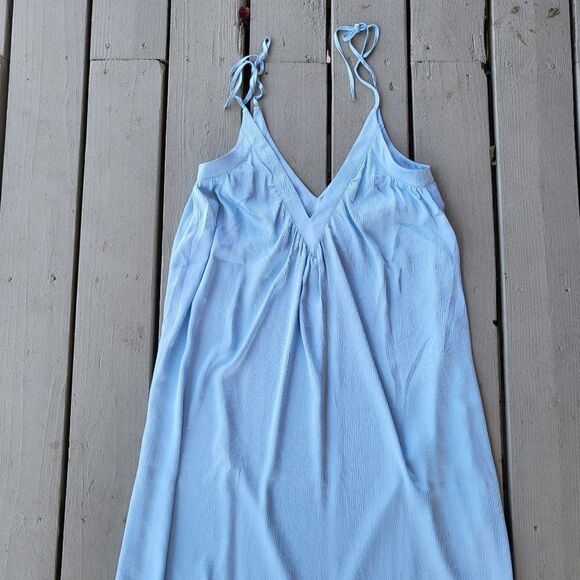 Lovers and Friends Cami Mini Dress V-Neckline Tie Spaghetti Straps Blue Medium - Picture 4 of 6